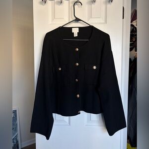 H&M pocket-detail black cardigan gold buttons Large